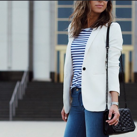 H&M Jackets & Coats Hm Cream Fitted Blazer With Black Button And